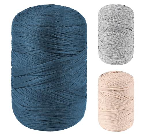 T-Shirt Garn Zum Häkeln, 200m Strickgarn Stoff, 600g Makramee Garn Tape zum Stricken,Makramee, Weben, Geschenkband, Taschenkorb,Wohnkultur (Saphirblau) von ilauke