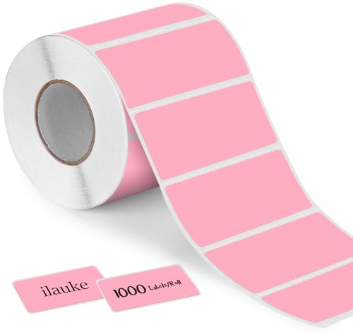 ilauke 1000 Stück Etiketten Selbstklebend, 89 mm x 36 mm 1 Rollen Haushaltsetiketten blanko auf Rolle Thermotransfer-Etiketten Klebeetiketten Klein für Gefrierdosen Drucker Name Adressetiketten, Rosa von ilauke