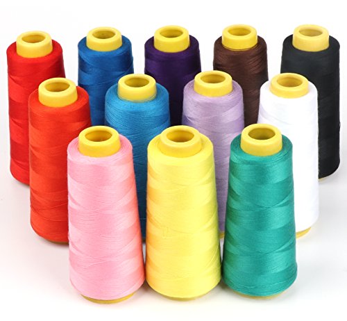 ilauke 12tlg. mehrfarbige Overlockgarn Nähgarn 40/2 Overlock Garn je Kone 1500 Meter (1640 Yard) 100% Polyester und Umweltfreundlich (12 new) von ilauke