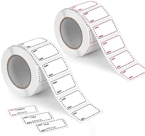 ilauke 2 Rollen 1000 Stück Aufkleber zum Beschriften, 50 mm x 25 mm Multifunktionales Etiketten Selbstklebend Etikett Thermoetikettenpapier für Haushalt, Büro, Küche und Marmelade, Rot und Schwarz von ilauke