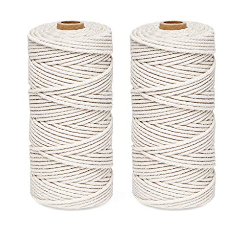 ilauke 2 Stück x 100m Beige Makramee Garn, 4-lagig 3mm Baumwolle Natur Baumwollseil Baumwollgarn Makramee Bastelschnur für Makramee Wandbehang Hängepflanze DIY Dekoration Weben von ilauke