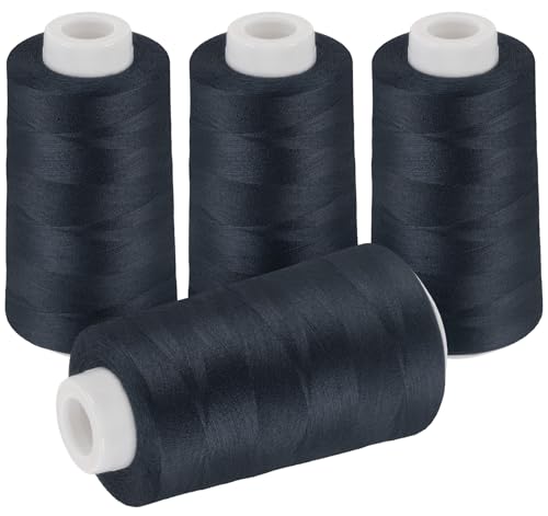 ilauke 4 Kone Overlockgarn Nähgarn, 40/2 je 3000 Yard (2743 Meter) 100% Polyester Garn, Nähgarn für Overlock-Nähmaschinen, Handnähen, Näharbeiten, Quilten, Patchwork, Kleidung (Dunkelblau) von ilauke