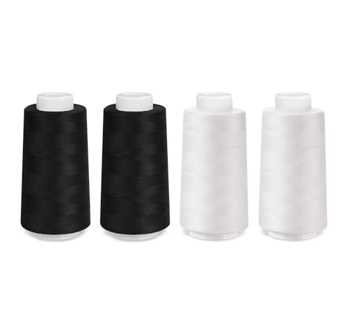 ilauke 4 x 3000 Yards weißer Faden zum Nähen von Overlock-Fadenspulen schwarz & weiß Polyester-Nähgarne Overlock-Kegel für Nähmaschine von ilauke