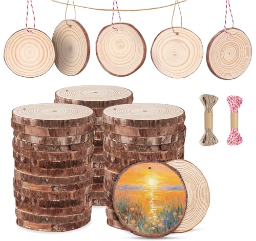 ilauke 45 Stück Holzscheiben, Holz Log Scheiben 7-8cm und Nnatürliche Jute Seil für DIY Handwerk, Runde Holzscheibe Untersetzer Holz Log, Kiefernholz Astscheiben Baumstamm Deko ilauke 45 Stück Holzscheiben, Holz Log Scheiben 7-8cm und Nnatürliche Jute Seil für DIY Handwerk, Runde Holzscheibe Untersetzer Holz Log, Kiefernholz Astscheiben Baumstamm Deko von ilauke