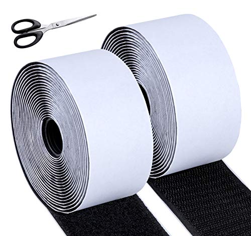 Klettverschluss Extra Stark,ilauke 5M Lang und 50mm Breite Industrie Klettband Selbstklebend Fliegengitter + 1 x Schere,Klebepad Flauschband und Hakenband zum Nähen,Kann Nach Bedarf Schneiden,Schwarz von ilauke