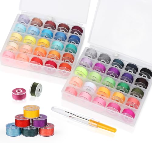 ilauke 50 Spulen Nähgarn mit Etui, Größe A Klasse 15, vorgewickelte Nähspulen für Nähmaschine, 50 Farben, Polyester-Nähgarne, kompatibel mit Brother/Singer/Babylock/Janome-Maschinen ilauke 50 Spulen Nähgarn mit Etui, Größe A Klasse 15, vorgewickelte Nähspulen für Nähmaschine, 50 Farben, Polyester-Nähgarne, kompatibel mit Brother/Singer/Babylock/Janome-Maschinen von ilauke
