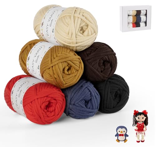 ilauke 6 Stück Chunky Häkelgarn für Anfänger, 6x50g Dickes Garn Baumwolle zum Häkeln, Baumwoll-Nylon-Garn für Anfänger zum Häkeln und Stricken, Schwarz, Braun, Reis, Braun, Haze Blau, Rot ilauke 6 Stück Chunky Häkelgarn für Anfänger, 6x50g Dickes Garn Baumwolle zum Häkeln, Baumwoll-Nylon-Garn für Anfänger zum Häkeln und Stricken, Schwarz, Braun, Reis, Braun, Haze Blau, Rot von ilauke