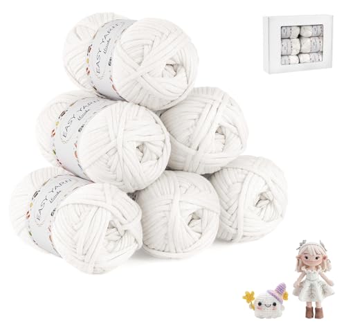 ilauke 6 Stück Chunky Häkelgarn für Anfänger, 6x50g Dickes Garn Baumwolle zum Häkeln, Gut Sichtbare Maschen Garn Zum Häkeln Baumwoll-Nylon-Garn für Anfänger zum Häkeln und Stricken, Weiß ilauke 6 Stück Chunky Häkelgarn für Anfänger, 6x50g Dickes Garn Baumwolle zum Häkeln, Gut Sichtbare Maschen Garn Zum Häkeln Baumwoll-Nylon-Garn für Anfänger zum Häkeln und Stricken, Weiß von ilauke