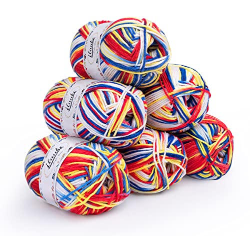 ilauke 6 Stück Wolle zum Häkeln Farbverlauf, 300g(6x50g) 4-Fädig Acrylgarn zum Stricken Häkelwolle mit Tragetasche, Dicke Baumwolle Häkelgarn Bunt Farbverlauf Set für Häkeln & Stricken von ilauke