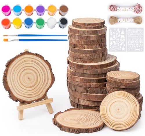 ilauke 60 Stücke Mehrfachgröße Holz Log Scheiben, Runde Naturholz Baumscheiben ohne Loch mit 10M Hanfseil, 10M Baumwollseil, 2 Kleinen Staffeleien, 2 Malvorlagen und Pigmente für DIY Malerei Handwerk ilauke 60 Stücke Mehrfachgröße Holz Log Scheiben, Runde Naturholz Baumscheiben ohne Loch mit 10M Hanfseil, 10M Baumwollseil, 2 Kleinen Staffeleien, 2 Malvorlagen und Pigmente für DIY Malerei Handwerk von ilauke