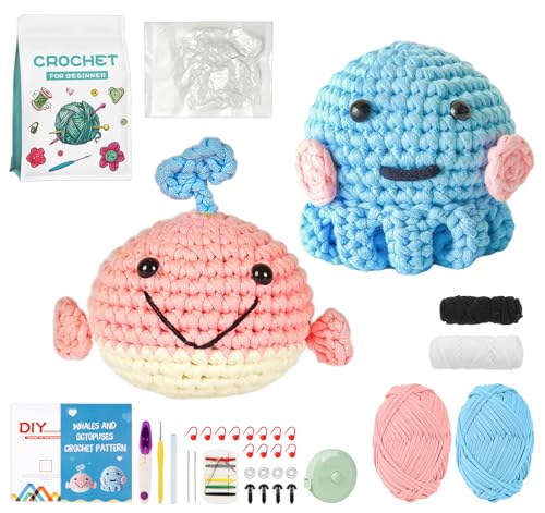 ilauke Einsteiger Häkelset für Anfänger mit kinderleichtem Garn, Komplettes Häkelnadel Set mit Polyesterfaserfüllung Handnähnadel Stichmarkern, Anleitung für Kinder Erwachsene DIY (Oktopus und Wale) ilauke Einsteiger Häkelset für Anfänger mit kinderleichtem Garn, Komplettes Häkelnadel Set mit Polyesterfaserfüllung Handnähnadel Stichmarkern, Anleitung für Kinder Erwachsene DIY (Oktopus und Wale) von ilauke