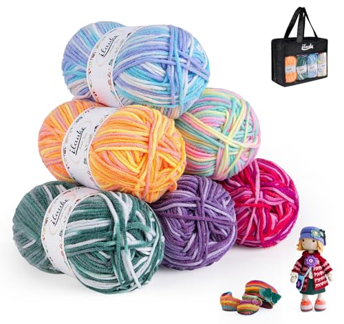 ilauke Handstrickgarn, 6 Stücke Acryl Wolle zum Stricken, 50g Acryl Wolle Zum Häkeln Häkelgarn Bunt Farbverlauf Weiches Mehrfarbiges Garn Set für Häkeln Stricken und Handwerk Häkelgarn von ilauke