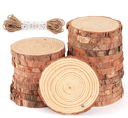 ilauke Holzscheiben 30 Stücke Holz Log Scheiben 8-9cm mit Loch und 10 mt Jute Seil Naturholzscheiben Holz Deko für DIY Handwerk Holz-Scheiben Hochzeit Mittelstücke Weihnachten Dekoration Baumscheibe von ilauke