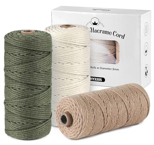 ilauke Makramee Garn 3mm x100m, Baumwollgarn Baumwollschnur Makramee Baumwollgarn 3mm Baumwollkordel Natur 3mm, für Basteln Stricken Boho Deko Wandbehang Dekoration,Militärgrün+Hellbraun+Beige ilauke Makramee Garn 3mm x100m, Baumwollgarn Baumwollschnur Makramee Baumwollgarn 3mm Baumwollkordel Natur 3mm, für Basteln Stricken Boho Deko Wandbehang Dekoration,Militärgrün+Hellbraun+Beige von ilauke