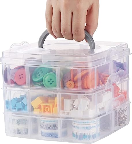 ilauke Sortier Aufbewahrungsbox Sortierbox mit Tragegriff,3 x 10 Fächern Stöckige Aufbewahrungsbox Plastik Transparent Stapelbar für Die Organisation von Nähfäden,Spulen,Perlen,Schmuck,Spielzeug von ilauke