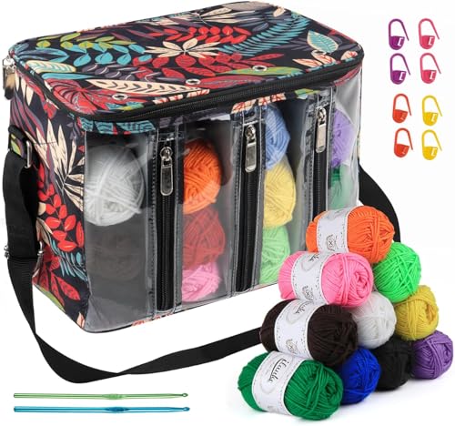 ilauke Aufbewahrungstasche für Wolle, Stricktasche Aufbewahrung mit 12-Farben von 30g/Rolle Garn, Häkeln, Nähnadeln und Markierungsschnallen, für Stricknadeln, Häkelnadeln, Projekte und Zubehör ilauke Aufbewahrungstasche für Wolle, Stricktasche Aufbewahrung mit 12-Farben von 30g/Rolle Garn, Häkeln, Nähnadeln und Markierungsschnallen, für Stricknadeln, Häkelnadeln, Projekte und Zubehör von ilauke