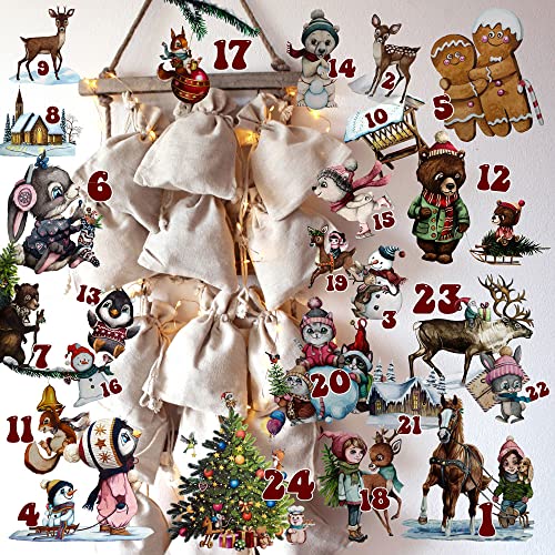 Adventskalender A3 und A4 Bügelbilder Bügelpatch Patches Motiv Tiere im Winter Hase Katze Bär Weihnachten zum Aufbügeln ad03 - ausgewählte Größe: *A4 Einzelmotivgröße ca.4,5cm* von ilka parey wandtattoo-welt