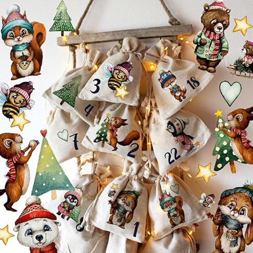 Adventskalender A3 und A4 Bügelbilder Patches Motiv Wintertiere Winter Weihnachten Weihnachtsmotive zum Aufbügeln ad07 - ausgewählte Größe: *A3 Einzelmotivgröße ca. 6,7cm* von ilka parey wandtattoo-welt