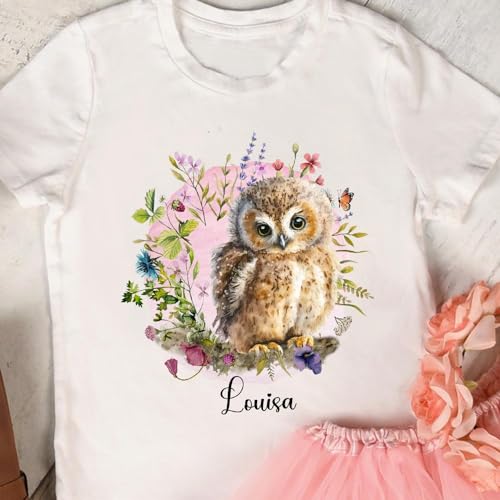 ilka parey wandtattoo-welt Bügelbilder Eule Blumenkranz in A5 A4 Bogen Wunschname Name Applikation Kissen Shirt Bügelbild Bügelmotiv Patch auch dunkle Textilien bb271 - ausgewählte Größe: *A4*, weiß von ilka parey wandtattoo-welt