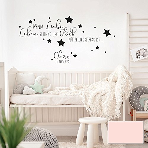 Wandtattoo Baby Geburt Spruch Zitat & Sterne Kinderzimmer Wanddeko Wandgestaltung mit Namen & Datum M2337 - ausgewählte Farbe: *hellrosa* ausgewählte Größe: *L - 49cm hoch x 100cm breit * von ilka parey wandtattoo-welt
