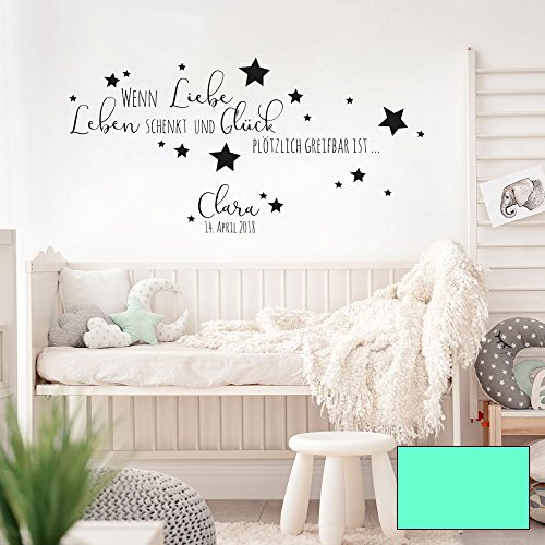 Wandtattoo Baby Geburt Spruch Zitat & Sterne Kinderzimmer Wanddeko Wandgestaltung mit Namen & Datum M2337 - ausgewählte Farbe: *mint* ausgewählte Größe: *L - 49cm hoch x 100cm breit * Wandtattoo Baby Geburt Spruch Zitat & Sterne Kinderzimmer Wanddeko Wandgestaltung mit Namen & Datum M2337 - ausgewählte Farbe: *mint* ausgewählte Größe: *L - 49cm hoch x 100cm breit * von ilka parey wandtattoo-welt