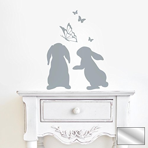 Wandtattoo Hasen Kaninchen mit Schmetterlingen M1861 ausgewählte Farbe: *silber* ausgewählte Größe: *L* von ilka parey wandtattoo welt