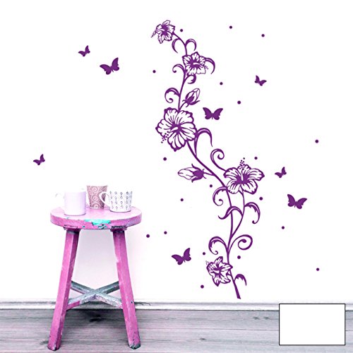 Wandtattoo Wandaufkleber Wandsticker Wandbild Aufkleber Sticker Blumenranke Hibiskus Hawaiiblumen M1804 ausgewählte Farbe: *weiß* ausgewählte Größe: *S - 17cm breit x 50cm hoch* von ilka parey wandtattoo-welt