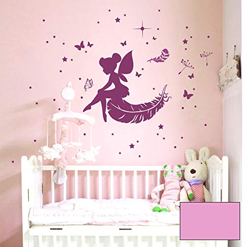 Wandtattoo Wandaufkleber Wandsticker Wandbild Aufkleber Sticker Fee Elfe Feder Sterne Pusteblume M1916 ausgewählte Farbe: *flieder* ausgewählte Größe: *L* von ilka parey wandtattoo-welt