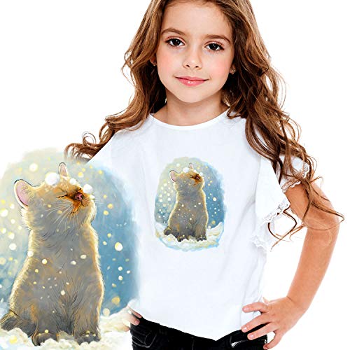 ilka parey wandtattoo-welt® Bügelbild Katze im Schnee - Applikation für helle und dunkle Textilien bis 40° waschbar - Größe: ca 15 cm hoch x 9 cm breit von ilka parey wandtattoo-welt