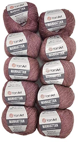 10 x 50g YarnArt Manhattan Viscose - Garn mit Glitzer, 500 Gramm Metallic-Wolle, Effektwolle (altrosa 909) von Ilkadim