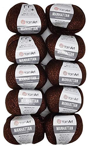 10 x 50g YarnArt Manhattan Viscose - Garn mit Glitzer, 500 Gramm Metallic-Wolle, Effektwolle (kupfer 912) von Ilkadim