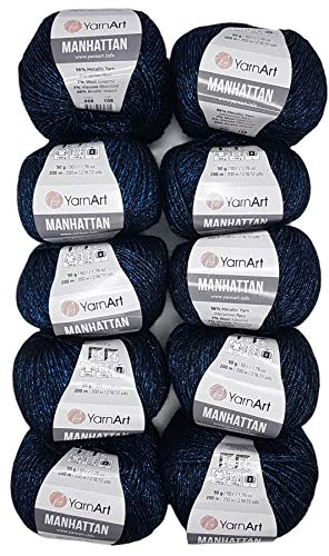 10 x 50g YarnArt Manhattan Viscose - Garn mit Glitzer, 500 Gramm Metallic-Wolle, Effektwolle (petrol 908) von Ilkadim