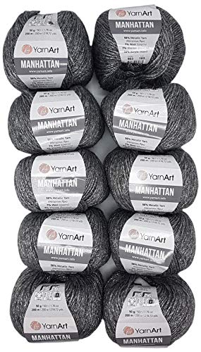 10 x 50g YarnArt Manhattan Viscose - Garn mit Glitzer, 500 Gramm Metallic-Wolle, Effektwolle (silber dunkel 903) von Ilkadim