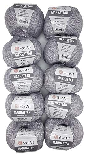 10 x 50g YarnArt Manhattan Viscose - Garn mit Glitzer, 500 Gramm Metallic-Wolle, Effektwolle (silber flieder 910) von Ilkadim