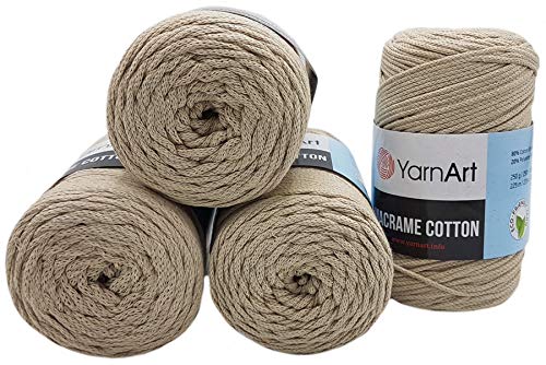 1000 Gramm YarnArt Makramee Cotton-Garn, 4 x 250 Gramm, gesamt 1000m Lauflänge, Häkelgarn, Kordelgarn (hell beige 753) von Ilkadim