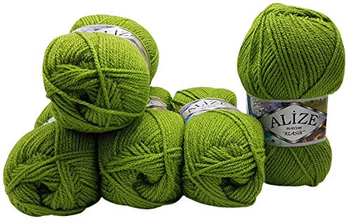 5 x 100 Gramm Alize Burcum Klasik Wolle einfarbig, 500 Gramm Strickwolle uni (grün 210) von Ilkadim