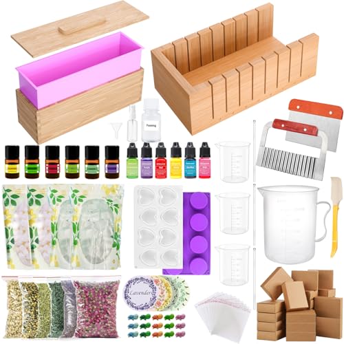 Seifenherstellungszubehör-Set mit Seifenbasis – Bambus-Seifenschneider, 2 Silikon-Seifenformen, Kastenriegel, rechteckig, 6 Düfte und mehr – hausgemachtes DIY-Bastelset für Erwachsene und Anfänger Seifenherstellungszubehör-Set mit Seifenbasis – Bambus-Seifenschneider, 2 Silikon-Seifenformen, Kastenriegel, rechteckig, 6 Düfte und mehr – hausgemachtes DIY-Bastelset für Erwachsene und Anfänger von iloresin