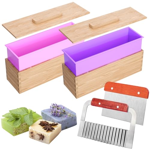 Silikon-Seifenformen mit verbesserter Holzbox, rechteckige Kastenseifenform mit Ausstechern, hausgemachte Seifenherstellung, Werkzeug-Set für Erwachsene und Anfänger (nur Form) von iloresin