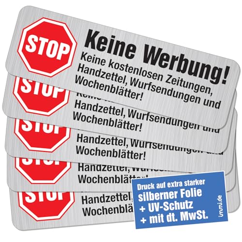 immi 5 Stk. „Keine Werbung“ Aufkleber, UV-geschützt, extradicke silberfarbene Folie immi 5 Stk. „Keine Werbung“ Aufkleber, UV-geschützt, extradicke silberfarbene Folie von immi