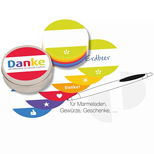 immi Dankeschön Etiketten in Dose, 60 Stück, Beschriftung/Geschenkaufkleber von immi