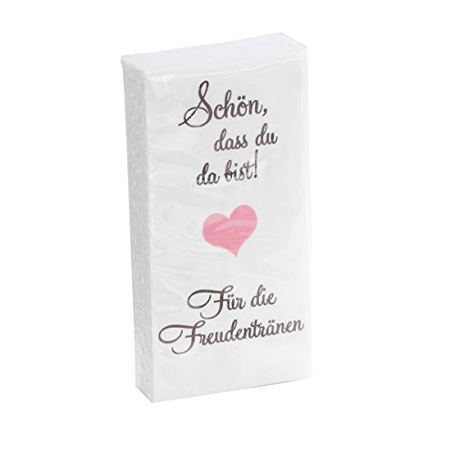 10 x 10 Taschentücher 'Schön, dass du da bist - Für die Freudentränen' TAUPE-ROSA zur Hochzeit, Taufe oder Kommunion von in due