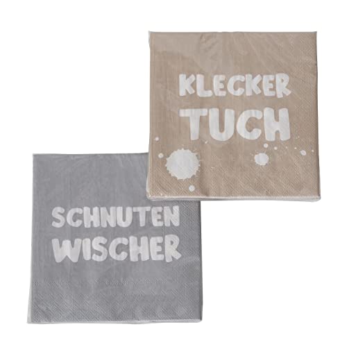 2 x 20 Servietten 'Schnutenwischer & Kleckertuch' grau, hellbraun, weiß von in due