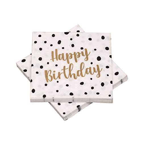 20 Servietten 'Happy Birthday' Pünktchen Dots 33x33 cm - schwarz gold - für Geburtstag von in due