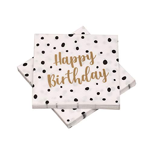 20 Servietten 'Happy Birthday' Pünktchen Dots 33x33 cm - schwarz gold - für Geburtstag von in due