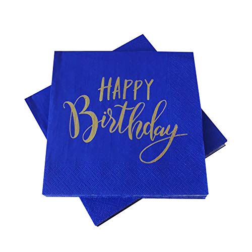 20 Servietten 'Happy Birthday' zum Geburtstag 33x33 cm - (blau/gold) von in due