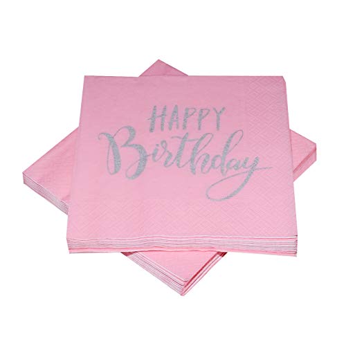 20 Servietten 'Happy Birthday' zum Geburtstag 33x33 cm - (rosa/silber) von in due