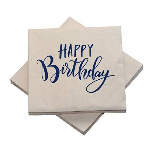 20 Servietten 'Happy Birthday' zum Geburtstag 33x33 cm - (sand/dunkelblau) von in due