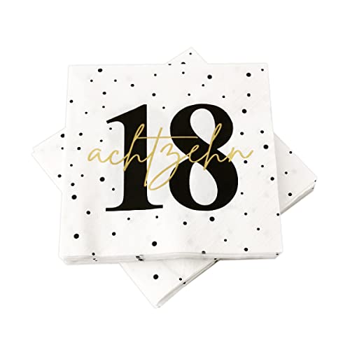 20 Servietten zum 18. Geburtstag 33x33 cm - weiß schwarz gold von in due