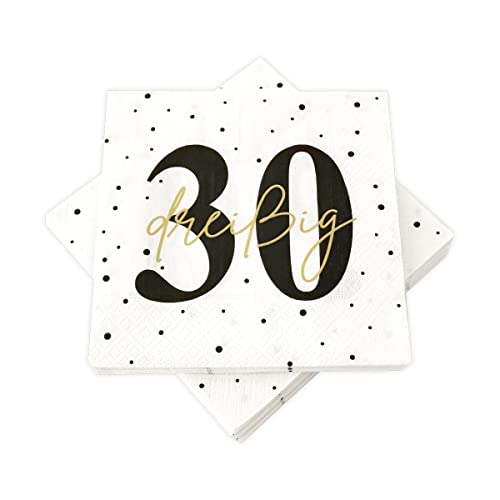 20 Servietten zum 30. Geburtstag 33x33 cm - weiß schwarz gold von in due