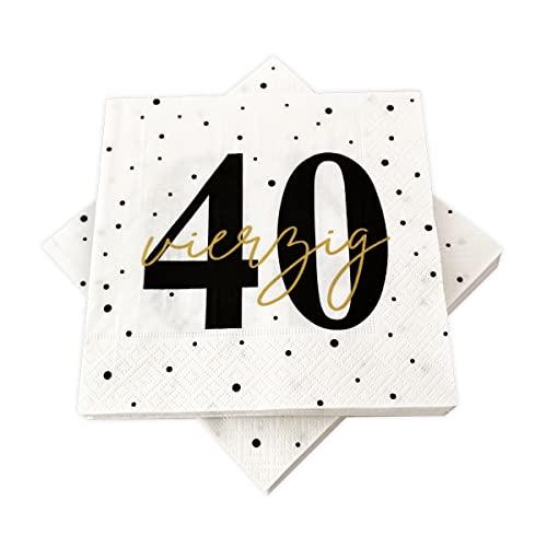 20 Servietten zum 40. Geburtstag 33x33 cm - weiß schwarz gold von in due